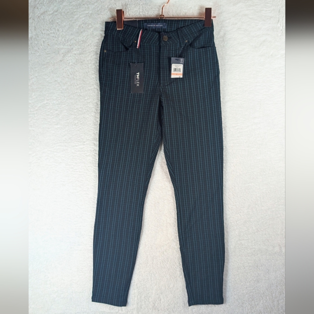 8-Tommy Hilfiger Navy/ Green Pinstripe Pants‎